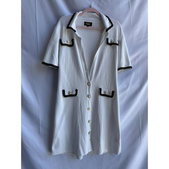 Alexia Admor White Odette Button Down Mini Dress Size L (Missing Button) - Picture 3 of 6